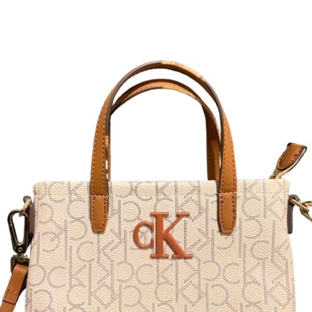 Calvin Klein CK Signature Mini Top Handle Crossbody Bag Cream Zipper Closure - Picture 2 of 6